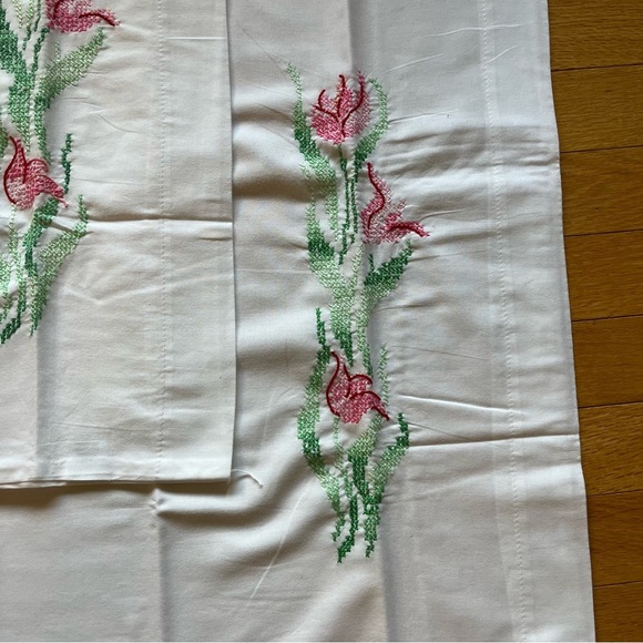 Floral Embroidered pillow cases. Hand cross stitched. Cotton/Polyester. New - Picture 2 of 7